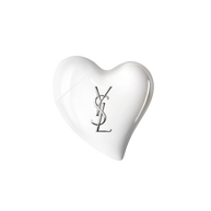 Glossy white heart CARE CRUSH Hand & Body serum-in-cream product with silver YSL logo. Chic skincare packshot.