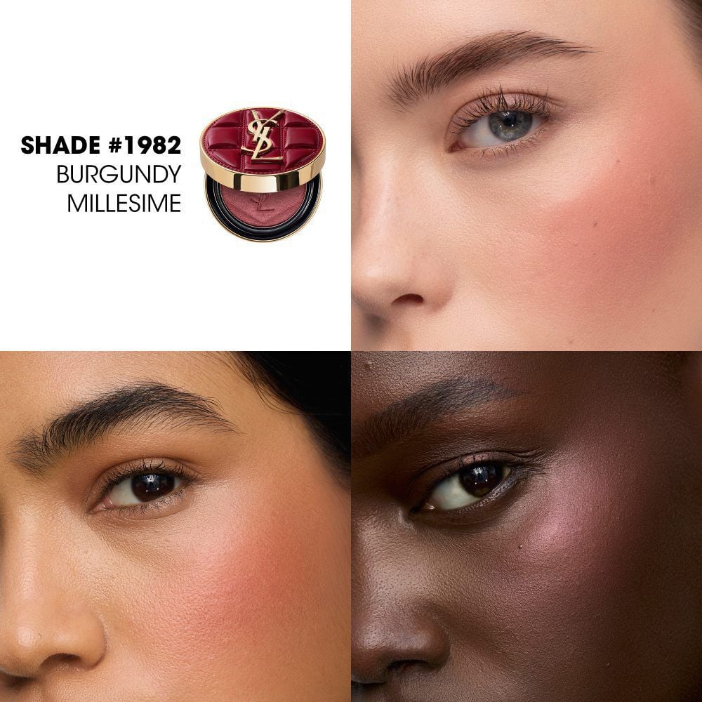 YSL Holiday makeup duo on burgundy texture strokes with palette and gloss