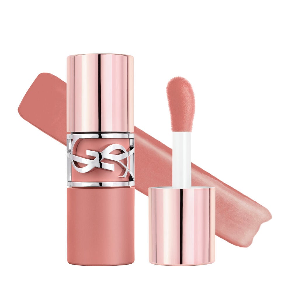 YSL LOVENUDE LIP STAIN in Shade 44 Nude Lavalliere opened with its wide applicator.