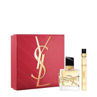 YSL Libre Eau de Parfum Duo Spring Set with gift box, Libre Eau de Parfum 30 ml and 10 ml travel spray on a white background.