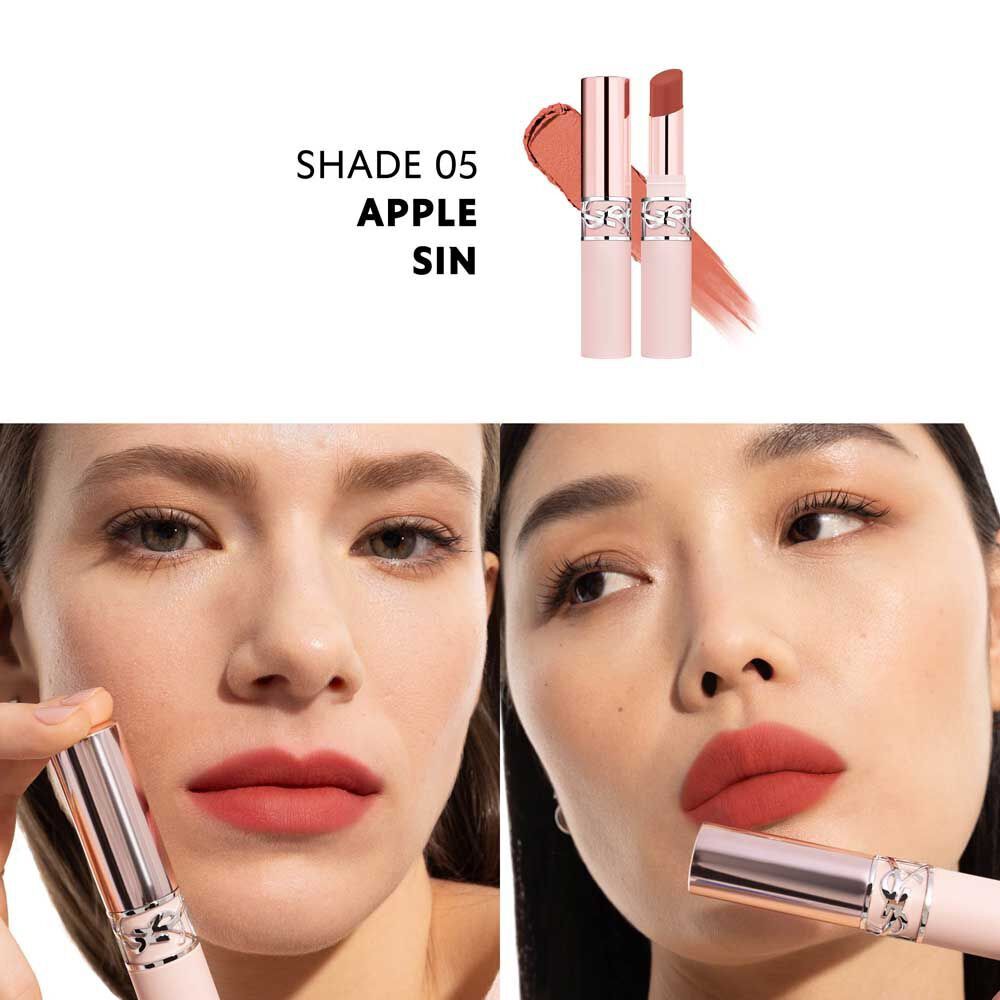 YSL LOVENUDE Lip Blusher, shade 5. Multiframe close-up of lips wearing the product.