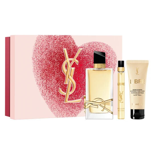 YSL MYSLF Eau de Parfum 100ml and 10ml set, with a dark blue heart-patterned gift box.