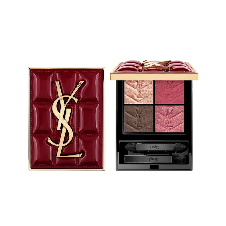 YSL Couture Mini Clutch collector edition palette with quilted burgundy case and four eyeshadow shades